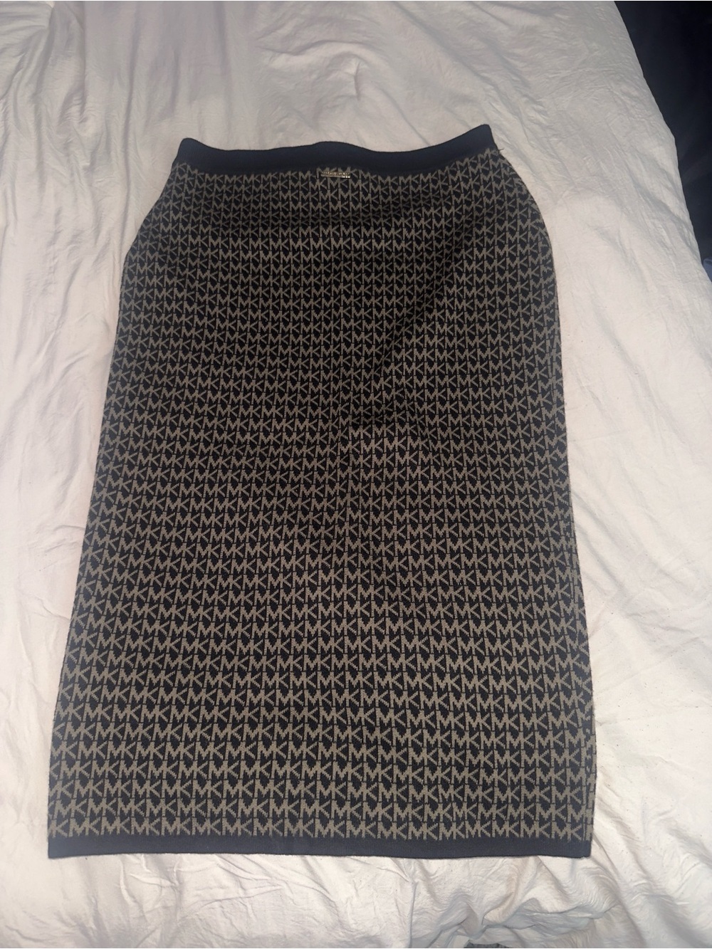 MK Monogram Knit Pencil Skirt in Black and Tan
